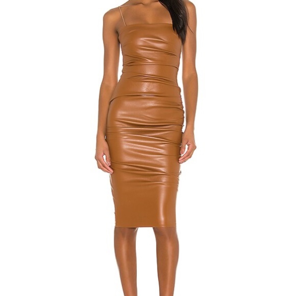 Nookie Posse Brown Pleather Midi Dress - Picture 2 of 7